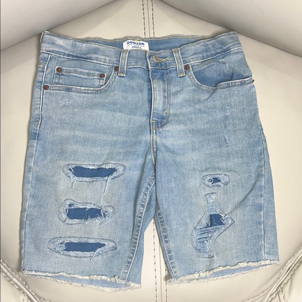 Distressed Light Blue Denim Shorts